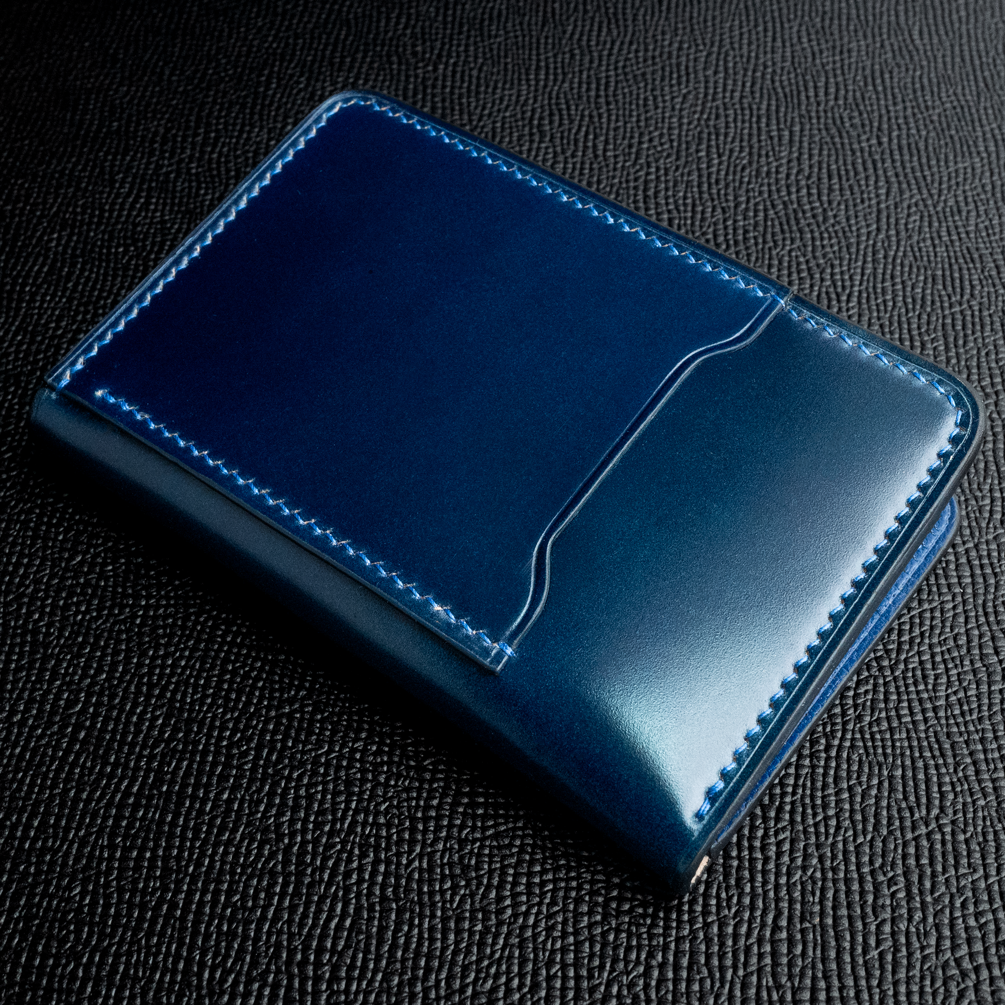 In-Stock: #50.2 Navy Japanese Shell Cordovan/French Chévre Compact Bifold Wallet