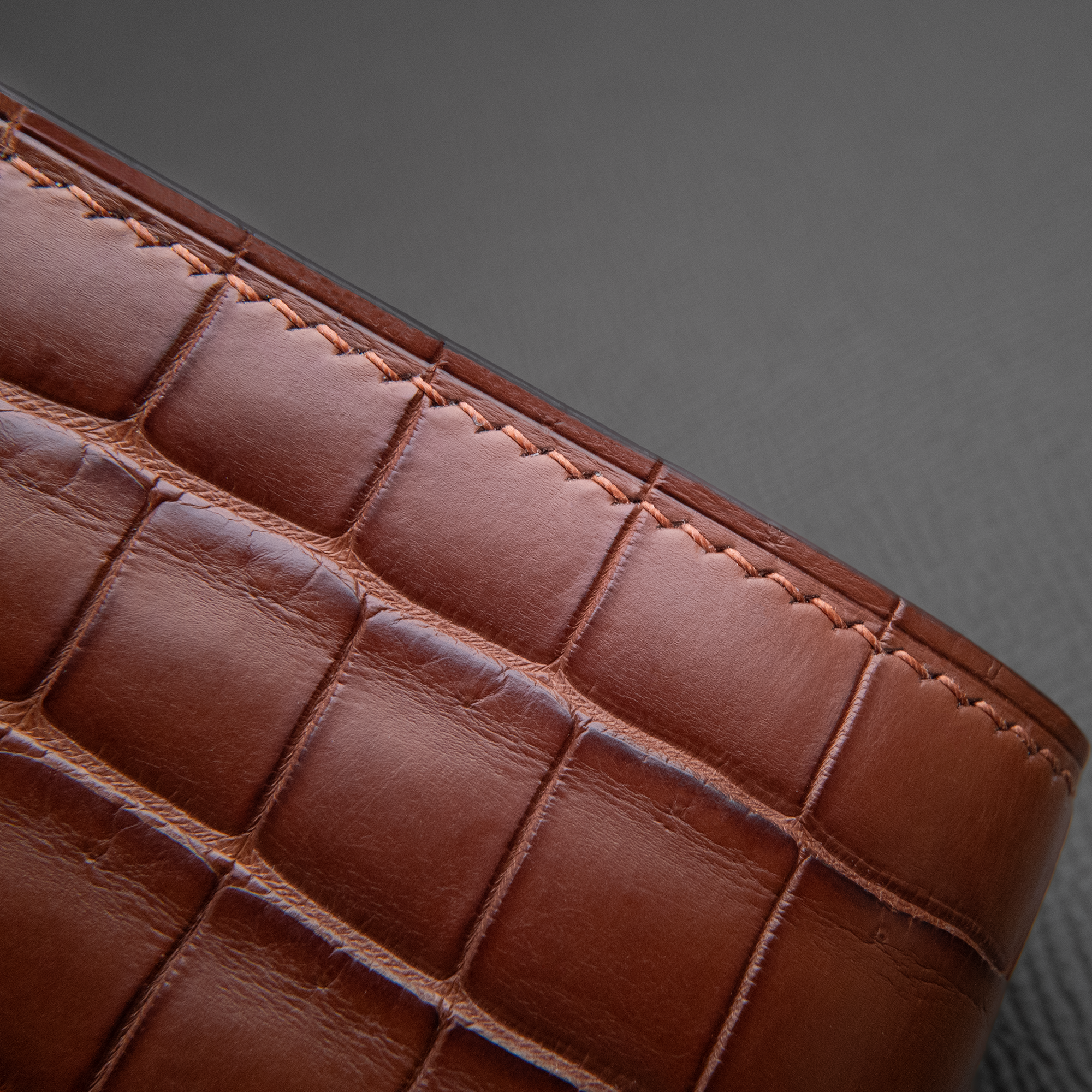In-stock: #90 Cognac Porosus Crocodile + French Chévre Bifold Wallet