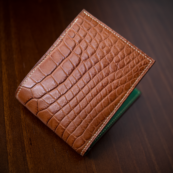 #90 American Alligator/French Chèvre Leather Bifold Wallet