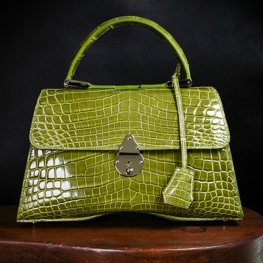 In-Stock: Key Lime Green Niloticus Crocodile Hermione Handbag