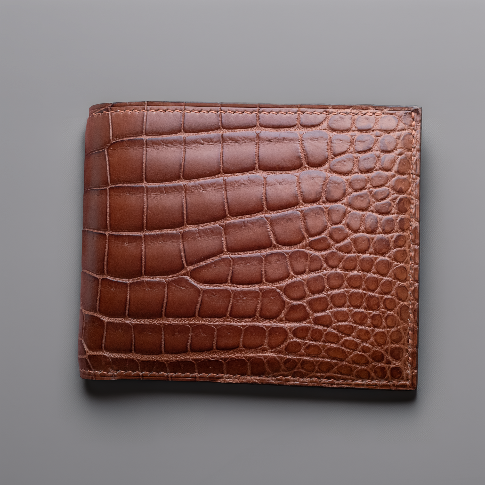 In-stock: #90 Cognac Porosus Crocodile + French Chévre Bifold Wallet