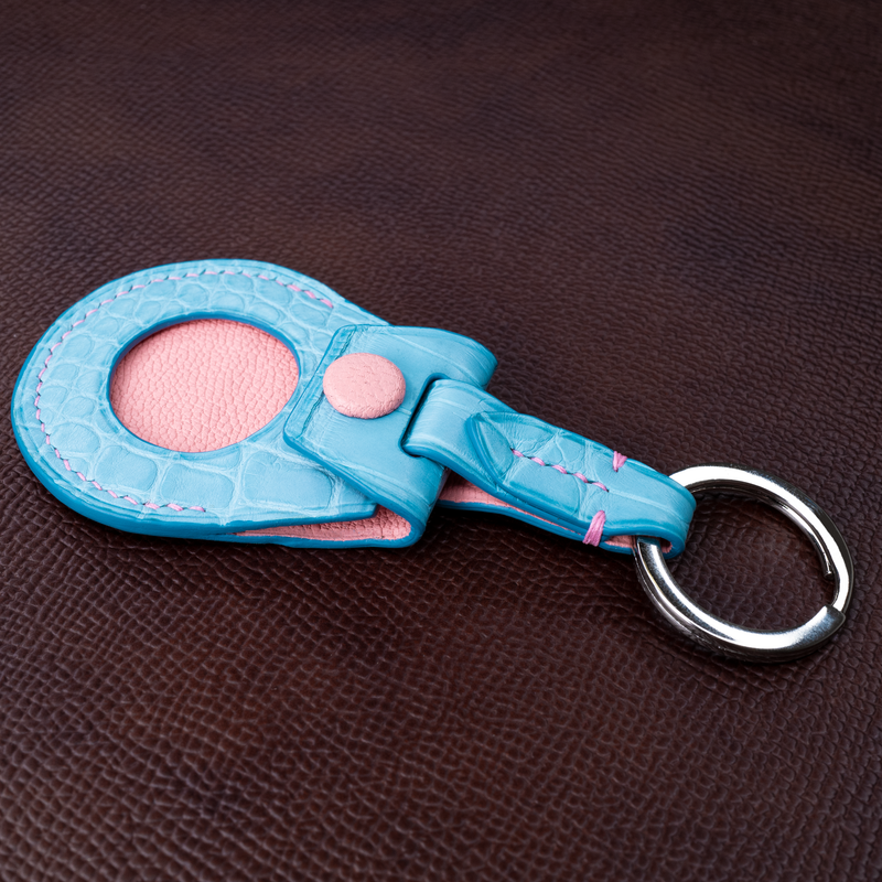 In-stock: Sky Blue American Alligator Apple AirTag Snap Key Ring Case