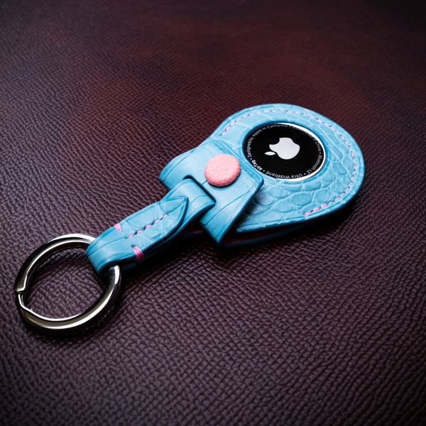 In-stock: Sky Blue American Alligator Apple AirTag Snap Key Ring Case