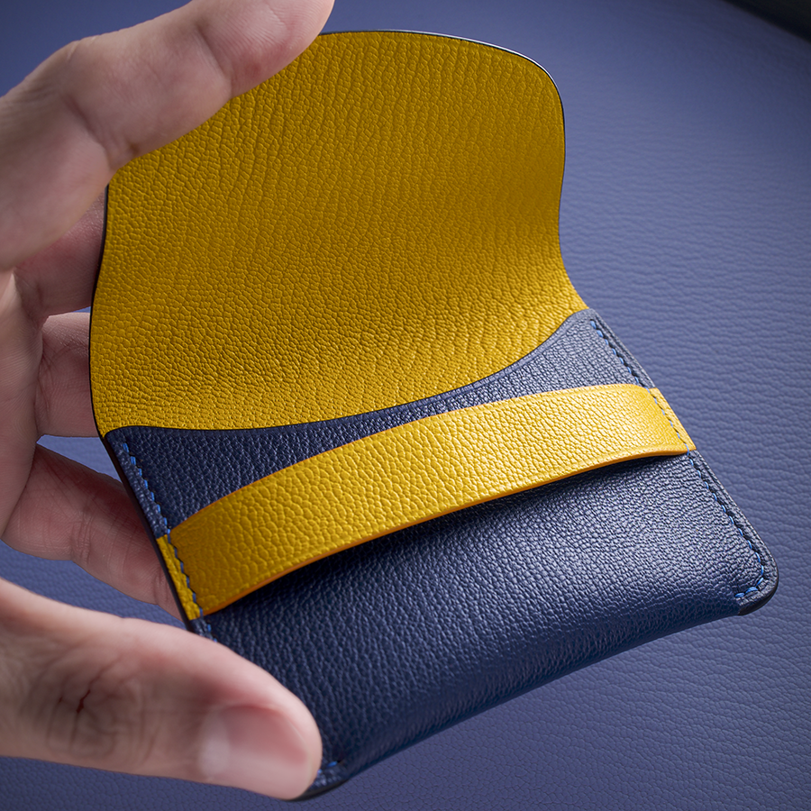 In-stock: Royal Blue/Yellow Combo Wiry French Chévre Slim Card Case