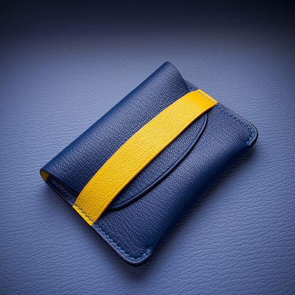 In-stock: Royal Blue/Yellow Combo Wiry French Chévre Slim Card Case