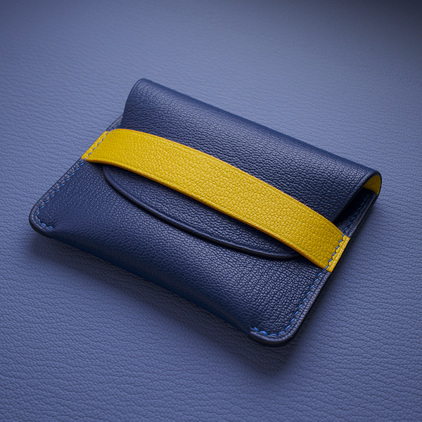 In-stock: Royal Blue/Yellow Combo Wiry French Chévre Slim Card Case